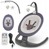 Balansoar si sezlong, Lionelo, Ralf, 2 in 1, Electric, Cu telecomanda si cablu USB, Cu miscare laterala de balansare si 5 niveluri diferite de viteza, Cu 12 melodii, Gri Grafit
