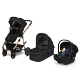Carucior 3 in 1, Lionelo, Amber, Cadru aluminiu, Cu landou intarit si salteluta moale, Cu scoica auto testata ADAC, Reversibil, Cu accesorii, Geanta parinti, Pana la 22 kg, EN1888-1 EN1888-2 EN1466 ECE R129, Negru onyx