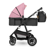 Carucior 2 in 1, Lionelo, Amber, Cadru aluminiu, Cu landou intarit si salteluta moale, Reversibil, Maner ajustabil, Huse pentru picioare, ploaie, Plasa de tantari, Geanta parinti, Pana la 22 kg, EN1888-1, EN1888-2, EN1466, Roz