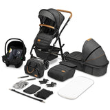 Carucior 3 in 1, Lionelo, Amber, Cadru aluminiu, Cu landou intarit si salteluta moale, Cu scoica auto testata ADAC, Reversibil, Cu accesorii, Geanta parinti, Pana la 22 kg, Gri Inchis