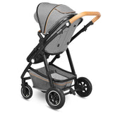 Carucior 3 in 1 Lionelo Amber, Cadru din aluminiu, Landou confortabil, Scaun auto testat ADAC, Accesorii incluse, Geanta parinti, pana la 22 kg, Certificat EN1888, Gri Deschis