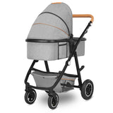 Carucior 3 in 1 Lionelo Amber, Cadru din aluminiu, Landou confortabil, Scaun auto testat ADAC, Accesorii incluse, Geanta parinti, pana la 22 kg, Certificat EN1888, Gri Deschis