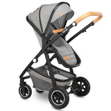 Carucior 3 in 1 Lionelo Amber, Cadru din aluminiu, Landou confortabil, Scaun auto testat ADAC, Accesorii incluse, Geanta parinti, pana la 22 kg, Certificat EN1888, Gri Deschis