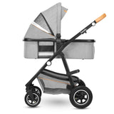 Carucior 3 in 1 Lionelo Amber, Cadru din aluminiu, Landou confortabil, Scaun auto testat ADAC, Accesorii incluse, Geanta parinti, pana la 22 kg, Certificat EN1888, Gri Deschis
