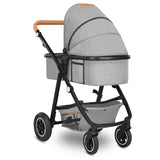 Carucior 3 in 1 Lionelo Amber, Cadru din aluminiu, Landou confortabil, Scaun auto testat ADAC, Accesorii incluse, Geanta parinti, pana la 22 kg, Certificat EN1888, Gri Deschis