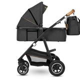 Carucior 3 in 1, Lionelo, Amber, Cadru aluminiu, Cu landou intarit si salteluta moale, Cu scoica auto testata ADAC, Reversibil, Cu accesorii, Geanta parinti, Pana la 22 kg, Gri Inchis