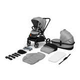 Carucior 2 in 1, Lionelo, Mika, Cadru din aluminiu, Cu landou intarit si salteluta moale, Reversibil, Maner ajustabil, Plasa de tantari, Husa de ploaie, de picioare, 22 kg, Conform cu standardele europene de securitate EN1888-1 EN1888-2, EN1466, Gri