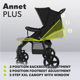 Carucior sport, Lionelo, Annet Plus, De la nastere, Cu accesorii si capotina XXL reglabila, 0 - 22 Kg, Conform cu standardele europene de securitate EN1888-1 si EN1888-2, Verde