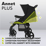 Carucior sport, Lionelo, Annet Plus, De la nastere, Cu accesorii si capotina XXL reglabila, 0 - 22 Kg, Conform cu standardele europene de securitate EN1888-1 si EN1888-2, Verde