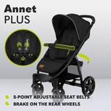 Carucior sport, Lionelo, Annet Plus, De la nastere, Cu accesorii si capotina XXL reglabila, 0 - 22 Kg, Conform cu standardele europene de securitate EN1888-1 si EN1888-2, Verde
