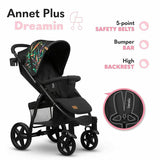 Carucior sport, Lionelo, Annet Plus Dreamin\', Editie limitata, De la nastere, Cu accesorii, 0 - 22 Kg, Conform cu standardele europene de securitate EN1888-1 si EN1888-2, Negru
