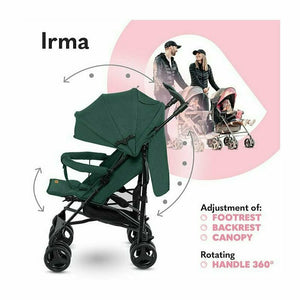 Lionelo - Carucior sport Irma, Cu husa de picioare, Cu plasa de tantari, Conform cu standardul european de securitate EN1888-1, Verde Inchis, Resigilat