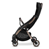 Carucior sport, Lionelo, Julie One, De la nastere, Greutate redusa, Cu accesorii, Cadru din aluminiu, 0-22 kg, Pliere compacta pentru avion, Conform cu standardele europene de securitate EN1888-1 si EN1888-2, Negru/Auriu