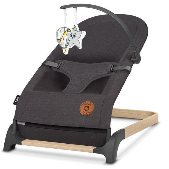 Fotoliu balansoar, Lionelo, June, Cu arcada cu jucarii, Ergonomic, Balansare manuala, Pliabil, 0 luni+, Gri