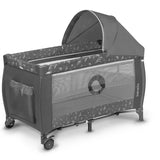 Patut pliant, Lionelo, Sven Plus, 120x60 cm, Cu doua nivele, Cu arcada jucarii, masuta de infasat, vibratii, melodii, conform cu standardele europeane de securitate EN716 si EN12221, Grey