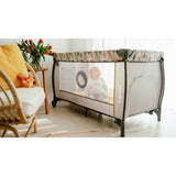 Patut pliant, Lionelo, Sven Plus, 120x60 cm, Cu doua nivele, Cu arcada jucarii, masuta de infasat, vibratii, melodii, conform cu standardele europeane de securitate EN716 si EN12221, Turcoaz/Gri