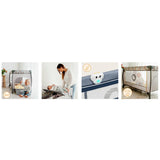 Patut pliant, Lionelo, Sven Plus, 120x60 cm, Cu doua nivele, Cu arcada jucarii, masuta de infasat, vibratii, melodii, conform cu standardele europeane de securitate EN716 si EN12221, Blue Navy