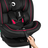 Scaun auto, Lionelo, Bastiaan i-Size, 4 in 1, Protectie laterala, Cu spatar inclinabil in 4 pozitii, Cu tetiera reglabila in 7 pozitii, Rotire 360 grade, Top Tether, 0-36 Kg, 40-150 cm, Cu Isofix, Conform cu ECE R129/03, Negru/Rosu