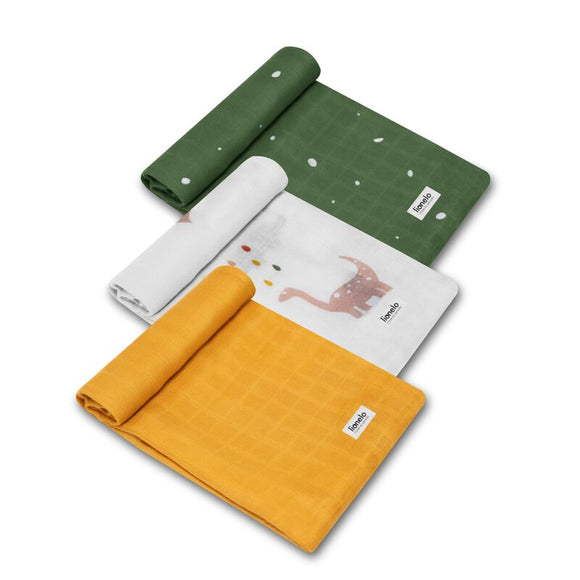 Set 3 museline, Lionelo, Bamboo, Multifunctionale, Din Bambus, 70x70 cm, Dino