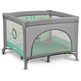 Tarc de joaca, Lionelo, Mille, Pliabil, Include covor educational incorporat cu 4 jucarii Velcro si geanta de transport, Cu roti si inchidere laterala, Saltea din spuma, 100x100 cm, Verde