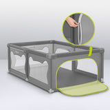 Tarc de joaca copii, Lionelo, Willow, 127 x 187 cm, Pliere compacta, Include geanta de transport, Din plasa, Cu doua intrari laterale si fermoar, Cu ventuze pentru stabilitate, Conform cu EN 12227:2010, Gri
