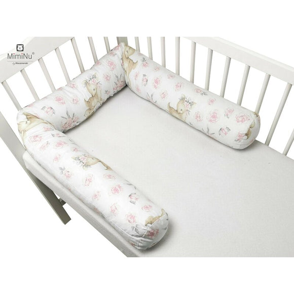 Aparatoare pentru patut, MimiNu, Tip rulou, Cu husa detasabila, Lungime 180 cm, Din bumbac certificat Oeko Tex Standard 100, Sweet Deer Pink