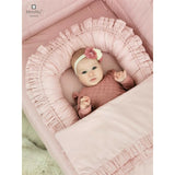 Baldachin, MimiNu, Pentru patut, Cu funda si volanas, 210x145 cm, Materiale certificate Oeko Tex Standard 100, Colectia Royal, Powder Pink
