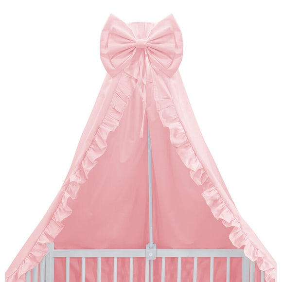 Baldachin, MimiNu, Pentru patut, Cu funda si volanas, 210x145 cm, Materiale certificate Oeko Tex Standard 100, Colectia Royal, Powder Pink