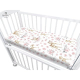 Cearceaf cu elastic, MimiNu, Pentru patut co-sleeper, Luna, Dimensiune 84.5 x 50.5 cm, Din bumbac certificat Oeko Tex Standard 100, Sweet Deer Pink