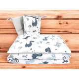 Lenjerie patut cu 3 piese, MimiNu, Pentru patut 120x60 cm, Cu protectie laterala, Din bumbac certificat Oeko Tex Standard 100, Dino Granat