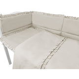 Lenjerie patut cu 3 piese, MimiNu, Pentru patut 120x60 cm, Cu volanase, Cu protectie laterala, Din bumbac certificat Oeko Tex Standard 100, Colectia Royal, Beige