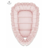 Set 4 in 1 Cosulet bebelus, MimiNu, Baby Cocoon 75x55 cm, Cu volanase, Husa bumbac, Din bumbac certificat Oeko Tex Standard 100, Cu paturica cu volanase 50x70 cm, Cu salteluta, Cu perna fluture, Colectia Royal, Powder Pink