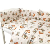 Lenjerie patut cu 5 piese, MimiNu, Pentru patut 120x60 cm, Cu pilota si perna, Din bumbac certificat Oeko Tex Standard 100, Design, Time for fun