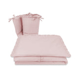 Lenjerie patut cu 6 piese, MimiNu, Pentru patut 120x60 cm, Cu volanase, Cu pilota si perna, Cu doua aparatori laterale, Din bumbac certificat Oeko Tex Standard 100, Colectia Royal, Powder Pink