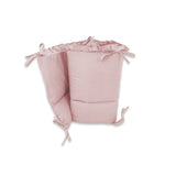 Lenjerie patut cu 6 piese, MimiNu, Pentru patut 120x60 cm, Cu volanase, Cu pilota si perna, Cu doua aparatori laterale, Din bumbac certificat Oeko Tex Standard 100, Colectia Royal, Powder Pink