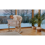 Patut co-sleeper, Lionelo, Aurora, 3 in 1, Cu leganare si setare unghiulara, Include saltea cu densitate T25 si geanta transport, Reglabil in 5 pozitii, Pana la 9 kg, 0 luni+, 85x60x66 cm, Certificari EN 1130:2019+AC:2020, EN 16890:2, Bej