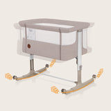 Patut co-sleeper, Lionelo, Aurora, 3 in 1, Cu leganare si setare unghiulara, Include saltea cu densitate T25 si geanta transport, Reglabil in 5 pozitii, Pana la 9 kg, 0 luni+, 85x60x66 cm, Certificari EN 1130:2019+AC:2020, EN 16890:2, Bej