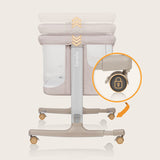 Patut co-sleeper, Lionelo, Aurora, 3 in 1, Cu leganare si setare unghiulara, Include saltea cu densitate T25 si geanta transport, Reglabil in 5 pozitii, Pana la 9 kg, 0 luni+, 85x60x66 cm, Certificari EN 1130:2019+AC:2020, EN 16890:2, Bej