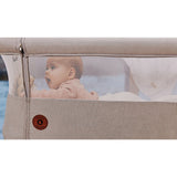 Patut co-sleeper, Lionelo, Aurora, 3 in 1, Cu leganare si setare unghiulara, Include saltea cu densitate T25 si geanta transport, Reglabil in 5 pozitii, Pana la 9 kg, 0 luni+, 85x60x66 cm, Certificari EN 1130:2019+AC:2020, EN 16890:2, Bej