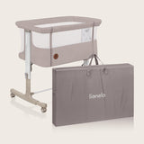 Patut co-sleeper, Lionelo, Aurora, 3 in 1, Cu leganare si setare unghiulara, Include saltea cu densitate T25 si geanta transport, Reglabil in 5 pozitii, Pana la 9 kg, 0 luni+, 85x60x66 cm, Certificari EN 1130:2019+AC:2020, EN 16890:2, Bej