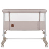 Patut co-sleeper, Lionelo, Aurora, 3 in 1, Cu leganare si setare unghiulara, Include saltea cu densitate T25 si geanta transport, Reglabil in 5 pozitii, Pana la 9 kg, 0 luni+, 85x60x66 cm, Certificari EN 1130:2019+AC:2020, EN 16890:2, Bej