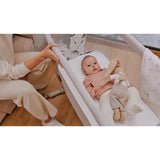 Patut co-sleeper, Lionelo, Aurora, 3 in 1, Cu leganare si setare unghiulara, Include saltea cu densitate T25 si geanta transport, Reglabil in 5 pozitii, Pana la 9 kg, 0 luni+, 85x60x66 cm, Certificari EN 1130:2019+AC:2020, EN 16890:2, Bej