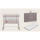 Patut co-sleeper, Lionelo, Aurora, 3 in 1, Cu leganare si setare unghiulara, Include saltea cu densitate T25 si geanta transport, Reglabil in 5 pozitii, Pana la 9 kg, 0 luni+, 85x60x66 cm, Certificari EN 1130:2019+AC:2020, EN 16890:2, Bej