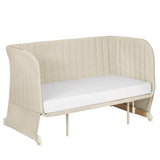 Patut co-sleeper, Lionelo, Thomi Plus, 5 in 1, Multifunctional, Sustine pana la 9 kg ca patut, 15 kg tarc de joaca, 100 kg canapea, Inaltime reglabila in 7 pozitii, De la nastere pana la 4 ani, Cu 2 saltele din spuma T25, 94x70x77-93,5 cm, Bej
