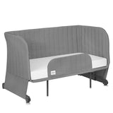 Patut co-sleeper, Lionelo, Thomi Plus, 5 in 1, Multifunctional, Sustine pana la 9 kg ca patut, 15 kg tarc de joaca, 100 kg canapea, Inaltime reglabila in 7 pozitii, De la nastere pana la 4 ani, Cu 2 saltele din spuma T25, 94x70x77-93,5 cm, Gri