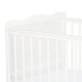 Patut din lemn bebe, 120x60 cm, Cu sertar, Cu sina speciala pentru dentitie, Multifunctional, EN716-1, EN716-2, Alb, Qmini, Julia + Saltea 10 cm