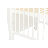 Patut din lemn bebe, 120x60 cm, Cu sertar, Cu sina speciala pentru dentitie, Multifunctional, EN716-1, EN716-2, Alb, Qmini, Julia + Saltea 12 cm