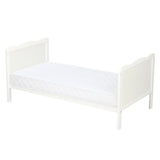 Patut din lemn bebe, 120x60 cm, Cu sina speciala pentru dentitie, Multifunctional, EN716-1, EN716-2, Alb, Qmini, Julia + Saltea 12 cm
