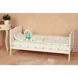 Patut din lemn bebe, 120x60 cm, Cu sina speciala pentru dentitie, Multifunctional, EN716-1, EN716-2, Alb, Qmini, Julia + Saltea 12 cm