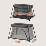 Patut multifunctional, Lionelo, Alice, 3 in 1, 2 trepte de inaltime pentru saltea, Pliabil, Material rezistent Oxford 300D, Cu iesire laterala, Geanta de transport, Pana 15 kg, 0 luni+, 104×70×74 cm, Gri